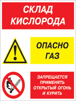 Кз 14 склад кислорода. опасно газ - запрещается применять открытый огонь и курить. (пластик, 300х400 мм) - Знаки безопасности - Комбинированные знаки безопасности - Магазин охраны труда ИЗО Стиль